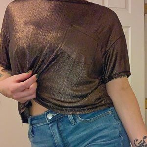 bronze glitter cropped tee